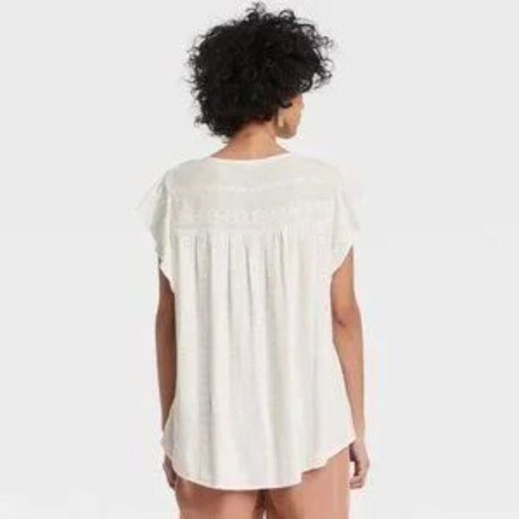 Knox Rose White Embroidered Flutter Sleeve Blouse Coastal Size Large - Picture 2 of 7